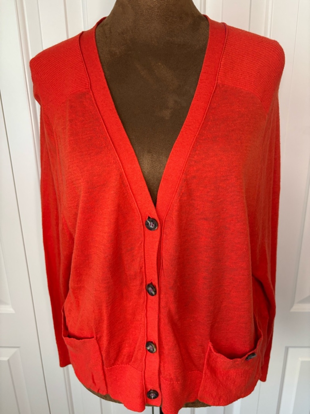 Anthropologie Moth Red V-Neck Button Front Lightweight Cardigan, Medium - Picture 8 of 11